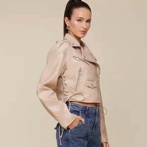 NEW Avec Les Filles Side Ties Cropped Biker Jacket Size Small